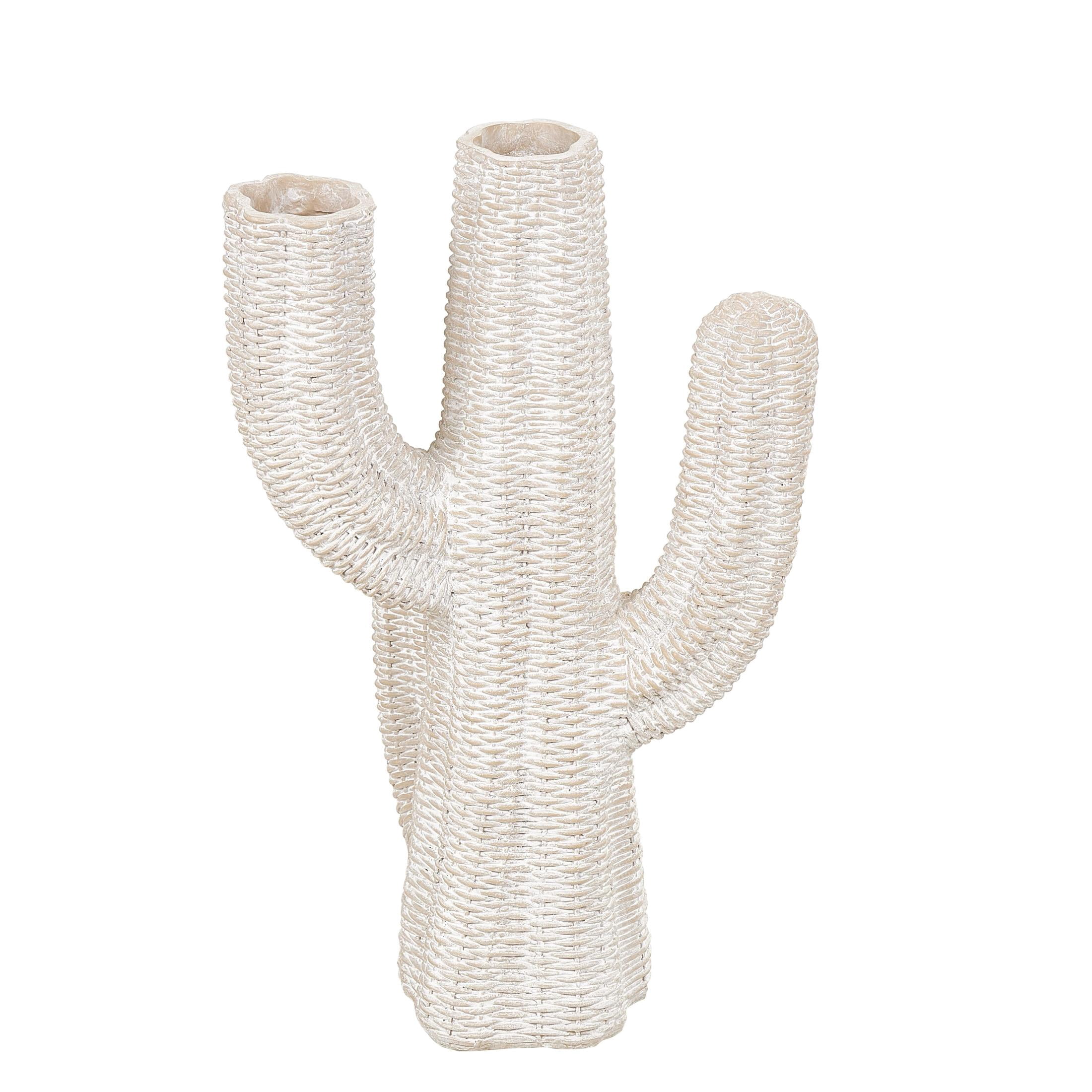 DecMode 14" x 21" Tall Textured Cream Resin Cactus Planter