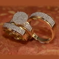 thumbnail image 2 of His & Her 14k Yellow Gold Plated White Round Diamond Trio Band Rings - Couple's Anniversary Elegant Present - Engagement Wedding Trio Ring Set For Men & Women, 2 of 4