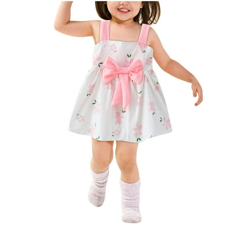 

Vivianyo HD Girls Dresses Clearance Toddler Kids Baby Girls Summer Cute Floral Print Slip Dress Bowknot Princess Dress Rollbacks Pink