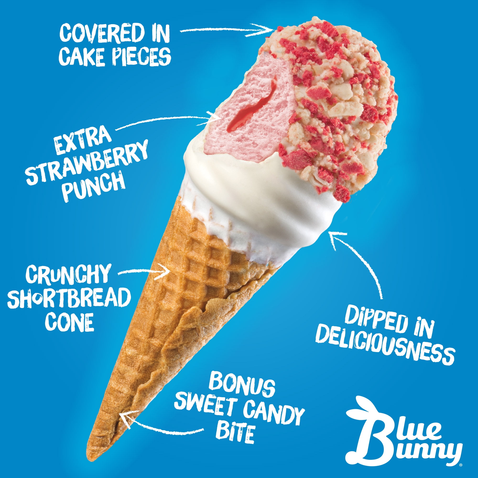 Blue Bunny Mini Swirls Strawberry Shortcake Cones, Frozen Dessert, 8 Pack