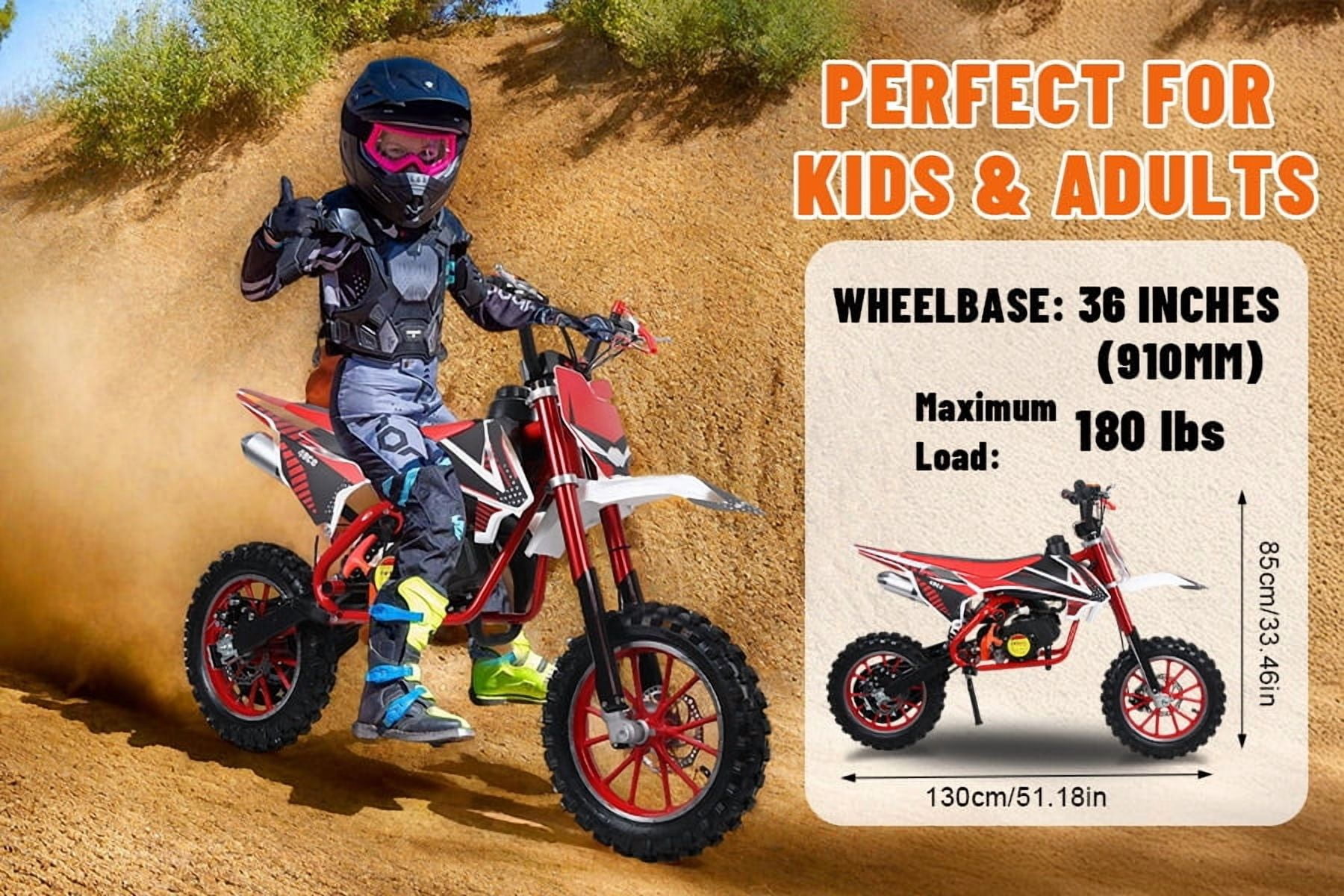 Korogimeeet Gas Powered Red Mini Dirt Bike 49cc 2-Stroke, EPA Certified Engine, Plastic Fuel Tank Lightweight, 25MPH Max Speed, 10+ Miles Range, 180lbs, 51 x 33 x 22 Inch