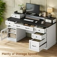 thumbnail image 5 of SAIYA Farmhouse Executive Desk with Drawers Computer Desks with File Drawers, Power Outlet and Led Lights, Executive Office Desk with Storage Cabinet and Monitor Shelf for Home Office, White, 5 of 5