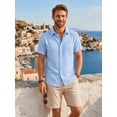 thumbnail image 4 of Mens Linen Shirt Short Sleeve Casual Lightweight Button Down Shirts Beach Summer Light Blue Tops, 4 of 8