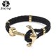 thumbnail image 2 of Jiayiqi Punk Gold Silver Anchor Clasp Black Braid Leather Bracelet Men Jewelry Stainless Steel Bangle, 2 of 4