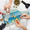 thumbnail image 4 of Balinese Cutting Board, Beach Through Balinese Bed Summer Sunshine Clear Sky Honeymoon Natural Spa Picture, Tempered Glass Cutting and Serving Board, Wine Bottle Shape, Blue White, by Ambesonne, 4 of 5