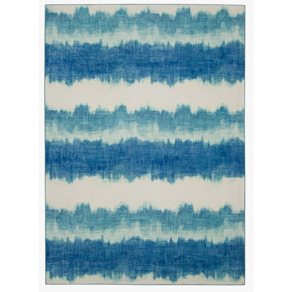 Linon Outdoor Washable Area Rug Collection, Ivory and Blue, 2' x 3'
