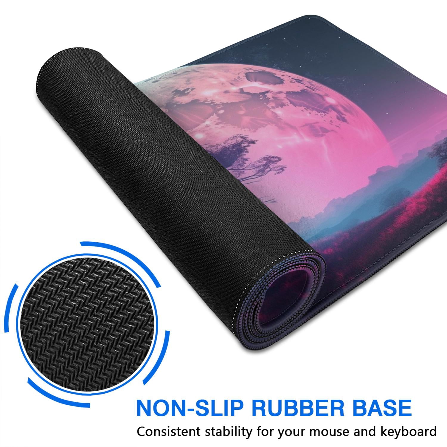 Beautiful Night Sky Moon and Tree Gaming Mouse Mat, Rectangle 3XL Extra Large Mouse Pad 47.3 X 23.6 InchesNon-Slip Rubber Gaming Mouse Pad with Stitched Edges, Office Mouse Pad for Women Men Kids