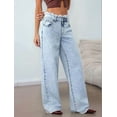 thumbnail image 5 of Women's High Waisted Loose Fit Ripped Denim Jeans Casual Wide Leg Pants Lake Blue L, 5 of 8