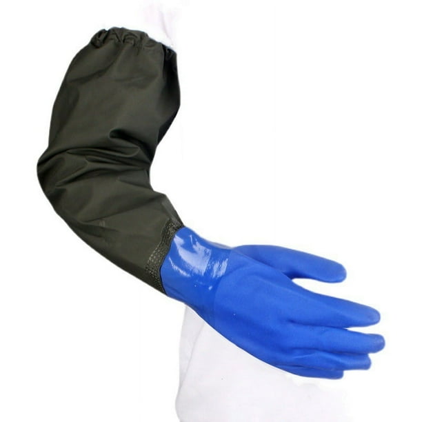 Guantes largos de goma, guantes resistentes a productos químicos hasta el codo con forro de algodón, guantes impermeables, grandes
