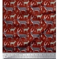 thumbnail image 1 of Soimoi Red Viscose Chiffon Fabric Deer Animal Print Fabric by the Yard 42 Inch Wide, 1 of 3