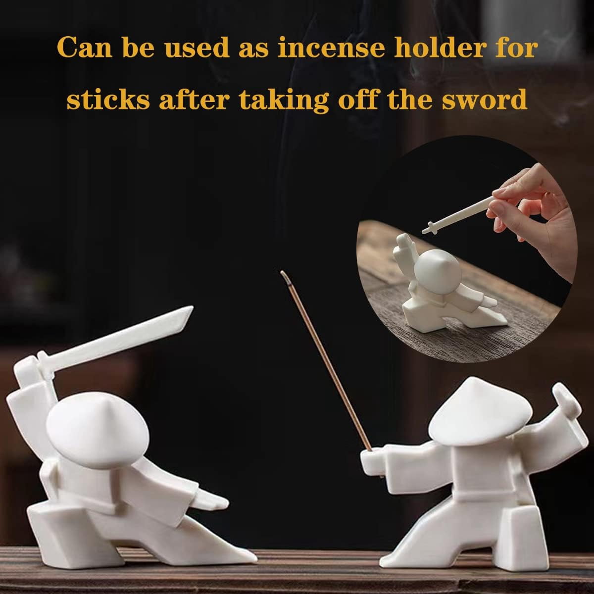 Samurai Statue Decor Japanese Warrior Decor Children's Room Statues, Kongfu Tea Pet Decoration, Incense Holder for Stick Burner Incense Stick Holder (White2 and White3)