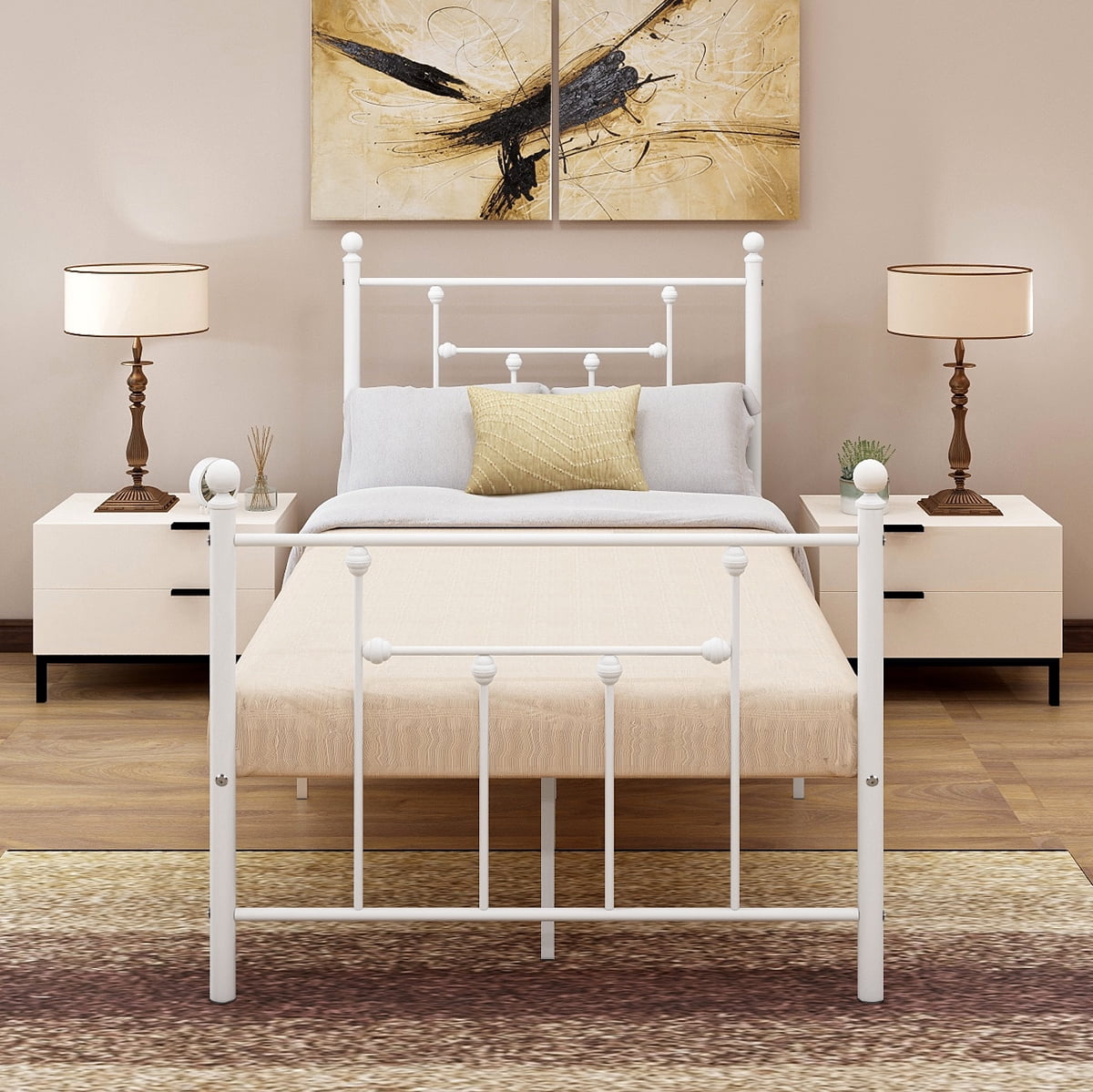 Twin Size Metal Bed Frame Elegant Platform Bed, White Walmart Canada