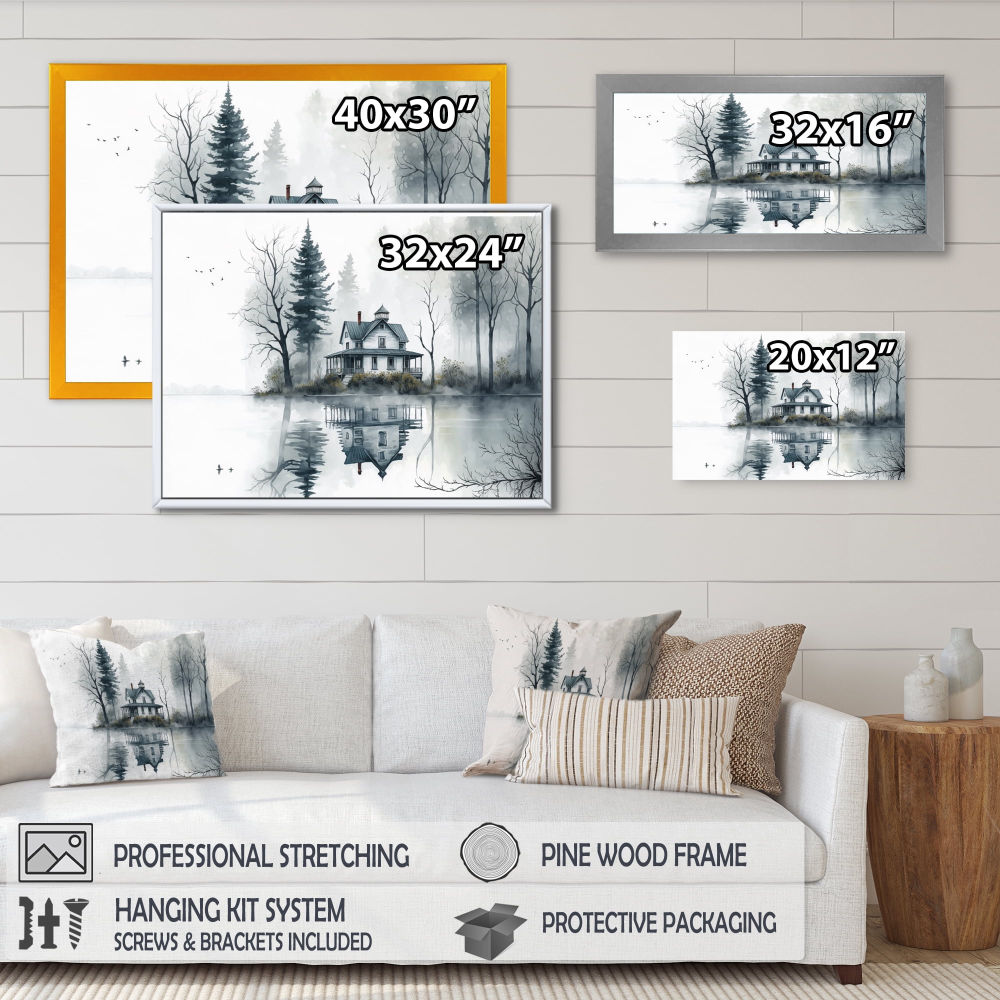 Designart Cottage On The Lake I Canvas Wall Art