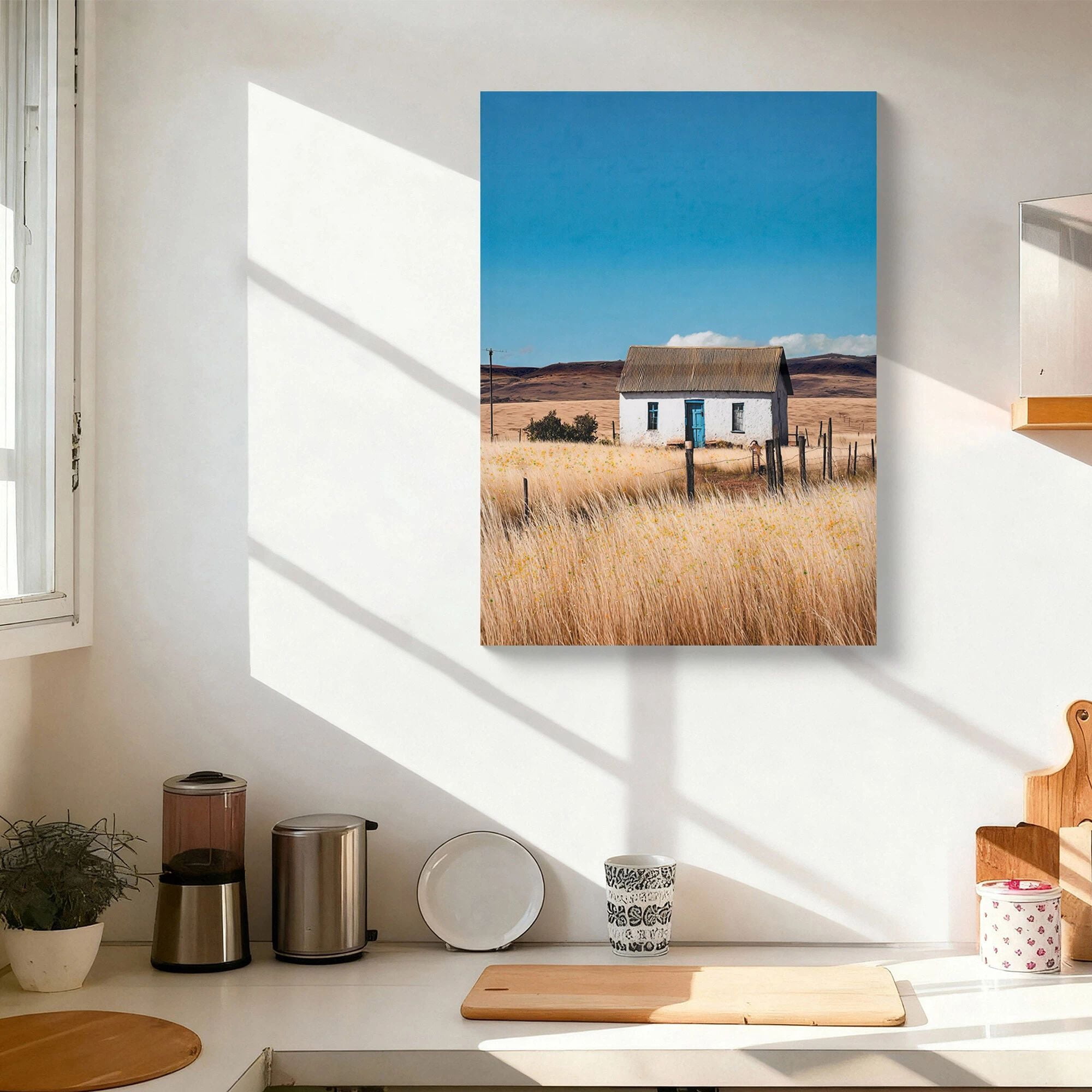 Euroco 20x28inch Farmhouse Canvas Wall Art, Framed White house Picture Rustic Countryside Farm Painting Print, Vintage Country Flowers Scene Artwork for Office Bedroom Living Room Decor