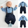 2PCS Kids Infant Baby Boys Plaid Shirt+Suspender Pants Overalls Clothes Outfits