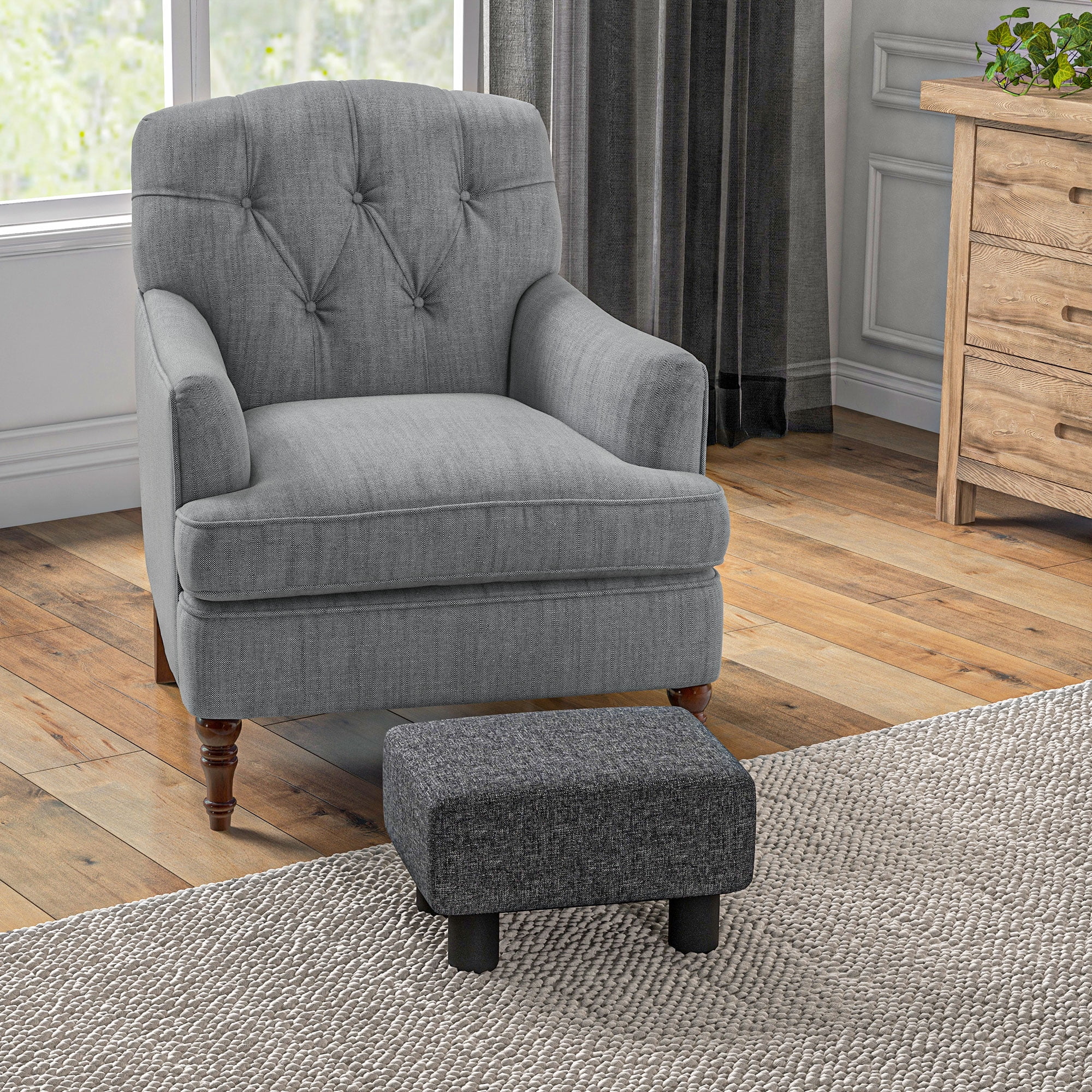 HOMCOM Ottoman Foot Rest, Small Foot Stool with Linen Fabric Upholstery