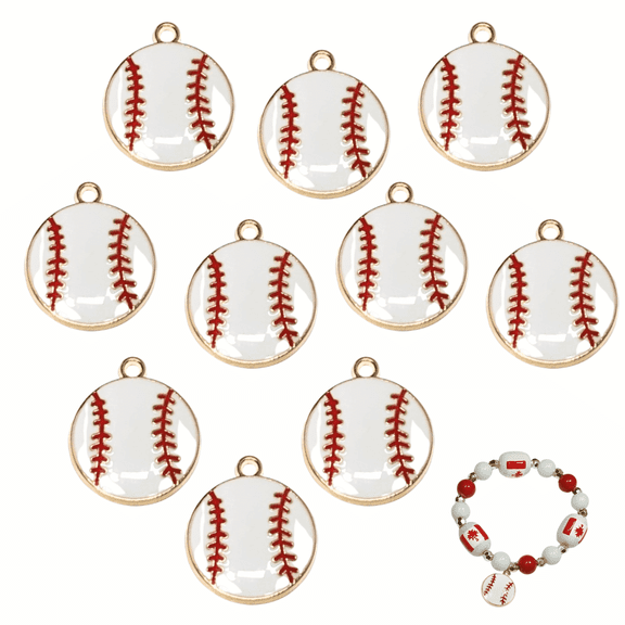 Baseball Charms for Bracelets, Enamel Alloy Charms Sports Game Day Craft DIY Jewelry Supplies, Gift for Beaders, Pack of 10