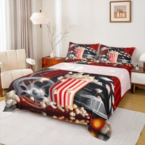 jejeloiu Cinema Popcorn Bed Sheets,Ancient Movie Filmstrip King Sheets,Movie Theater Theme Sheet Set For Teens,Breathable Home Decor,4-Piece