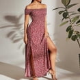 thumbnail image 2 of Summer Savings! Enjoytime Women's Boho Floral Long Maxi Party Dress Summer Wedding Guest Off The Shoulder V Neck Loose Flowy Dresses Pleated Side Split Sexy Elegant Dresses for Women, 2 of 7