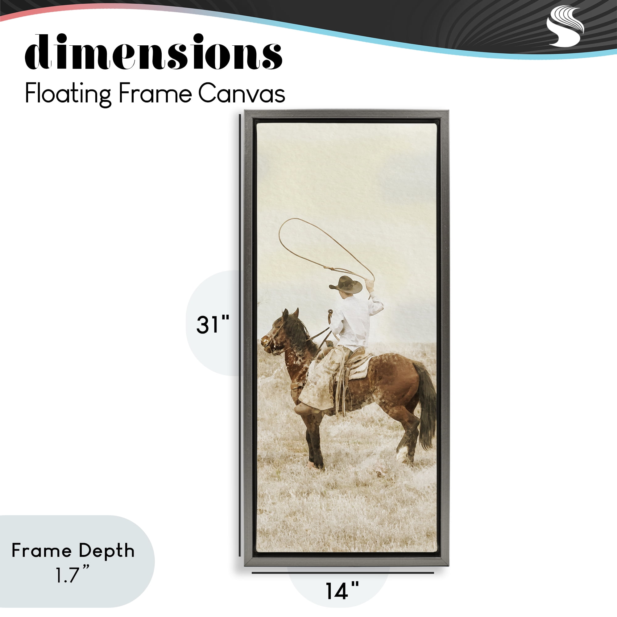 Stupell Industries Wrangling Cowboy Lasso Gray Framed Floater Canvas Wall Art, design by Marcus Prime