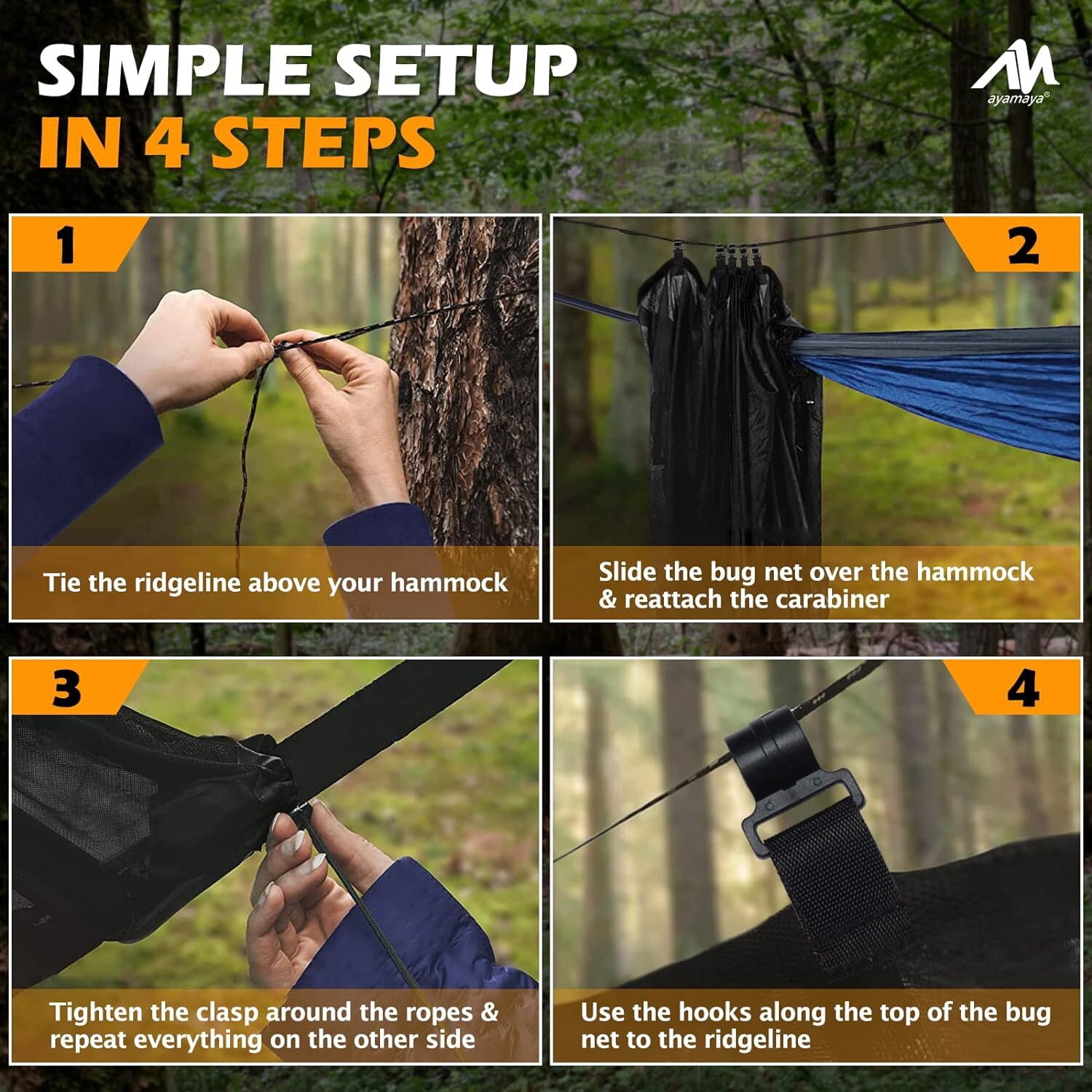 AYAMAYA Hammock Bug Net 11.5x5 ft, Ultralight Backpacking Outdoor Protection Guardian Camping Hammock, Wide Room No-See-Um Breathable Mesh Netting Equip with Hanging Bag & Lantern Hook