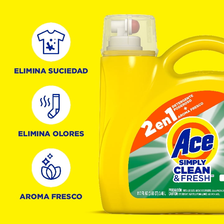 (3 pack) Ace Simply Oxi Boost Plus Ultra Stain Release Liquid Laundry Detergent, Refreshing Breeze, 74 Loads, 105 fl oz