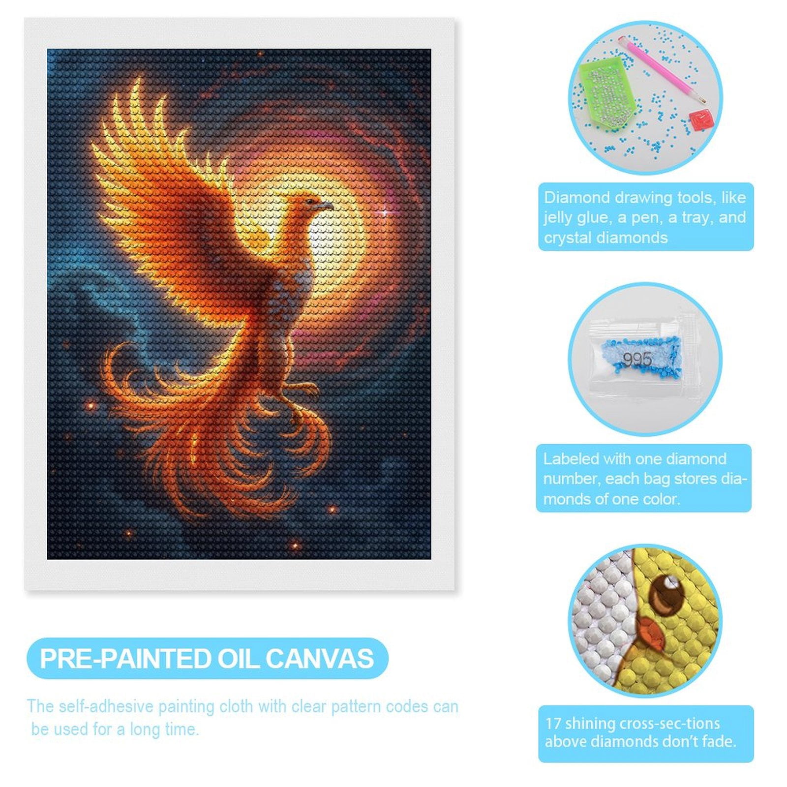 Diamond Art Kits for Adults - Phoenix Rising In Fiery Sky 5d Diamond Painting for Adults, Diamond Art for Adults Beginners, Frameless Diamond Painting Kits for Adults for Home Wall Decor
