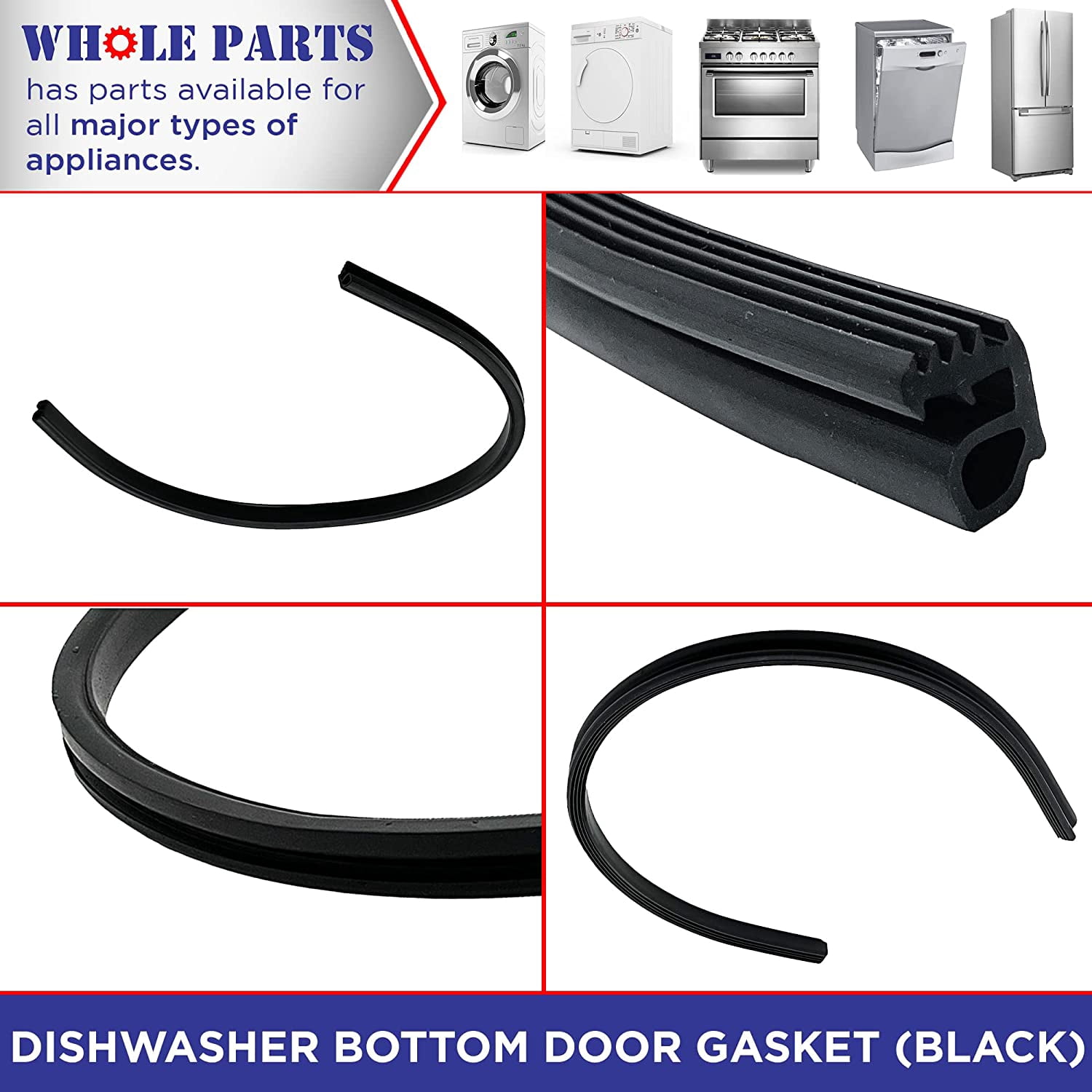 Whole Parts Dishwasher Bottom Door Gasket (Black) Part # 154859401 - Replacement & Compatible With Some Frigidaire and Electrolux Dishwashers - 2 Yr Warranty