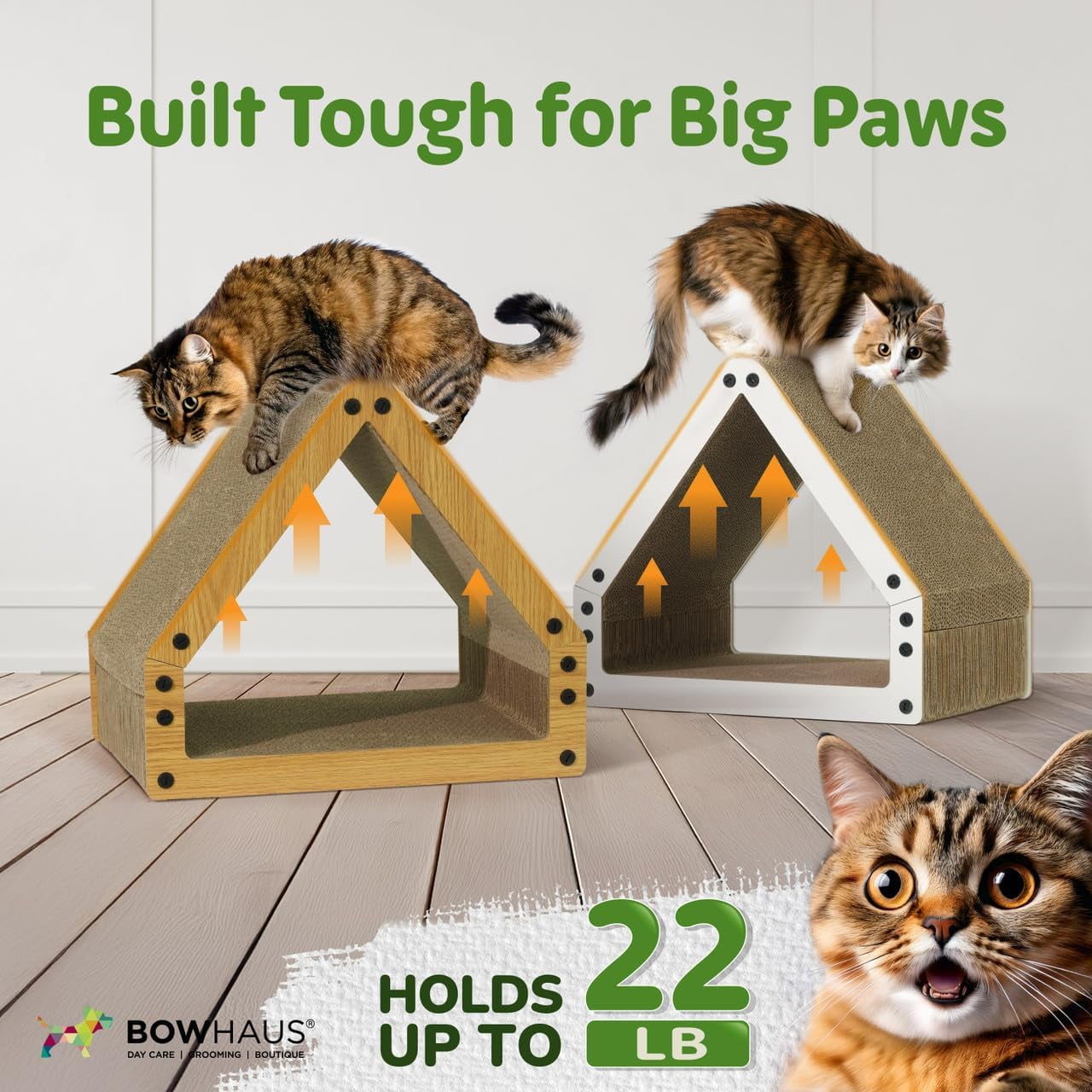 CAPHAUS House Cat Scratcher Lounger, Reversible Scratcher, Large Cat Scratching Pad, Cat Scratching Board, Scratch Pad for Indoor Cats, Brown