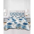 thumbnail image 2 of Quilt King Size Bedding Set, Blue Floral Reversible Summer Quilt 3 Pieces, Vintage Cornflower Leaves Rustic Plants Lightweight Bedspreads Coverlets with 2 Pillow Shams for All Seasons, 2 of 5