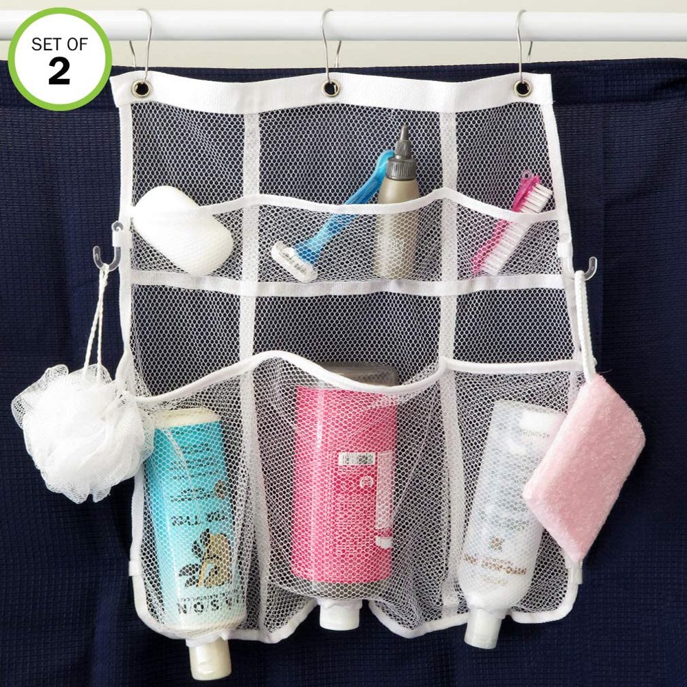 Evelots Mesh Shower Caddy6 PocketHook for BrushHole for BottleDry