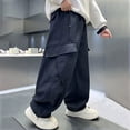 thumbnail image 4 of Kogui Pants for Teens Boys Cargo Pants - Elastic Waist Fashion Straight Leg Kids Joggers Size 13-14 (Navy,13-14 Years), 4 of 4