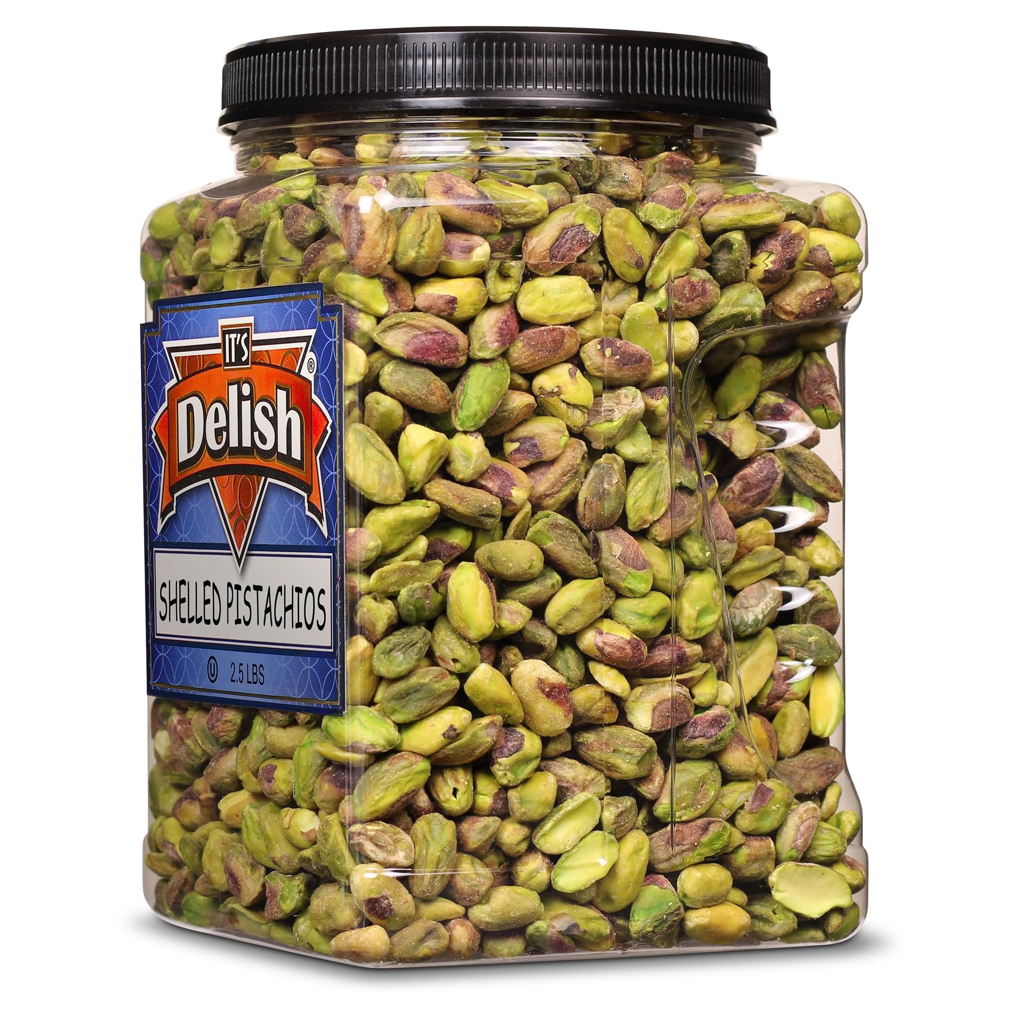 Premium California Raw Shelled Pistachios Kernels by Its Delish, 2.5 LBS 40 OZ Jumbo Reusable Container Jar - Bulk Size Tub - Pistachio Nuts No Shell Unsalted - Great for Kosher Healthy Snack &...