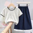 thumbnail image 2 of KPOPLK Baby Girl Summer Clothes Toddler Infant Outfit Short Sleeve Letter T Shirt Tops and Stretch Shorts Clothing Set Size 5-6 Years,Navy, 2 of 4