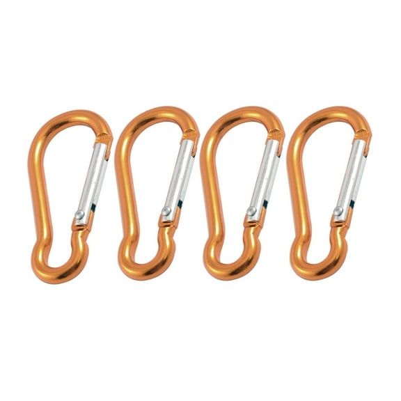 4 x Camping Portable 5mm Dia Gold Tone Aluminum Alloy Carabiner Hooks