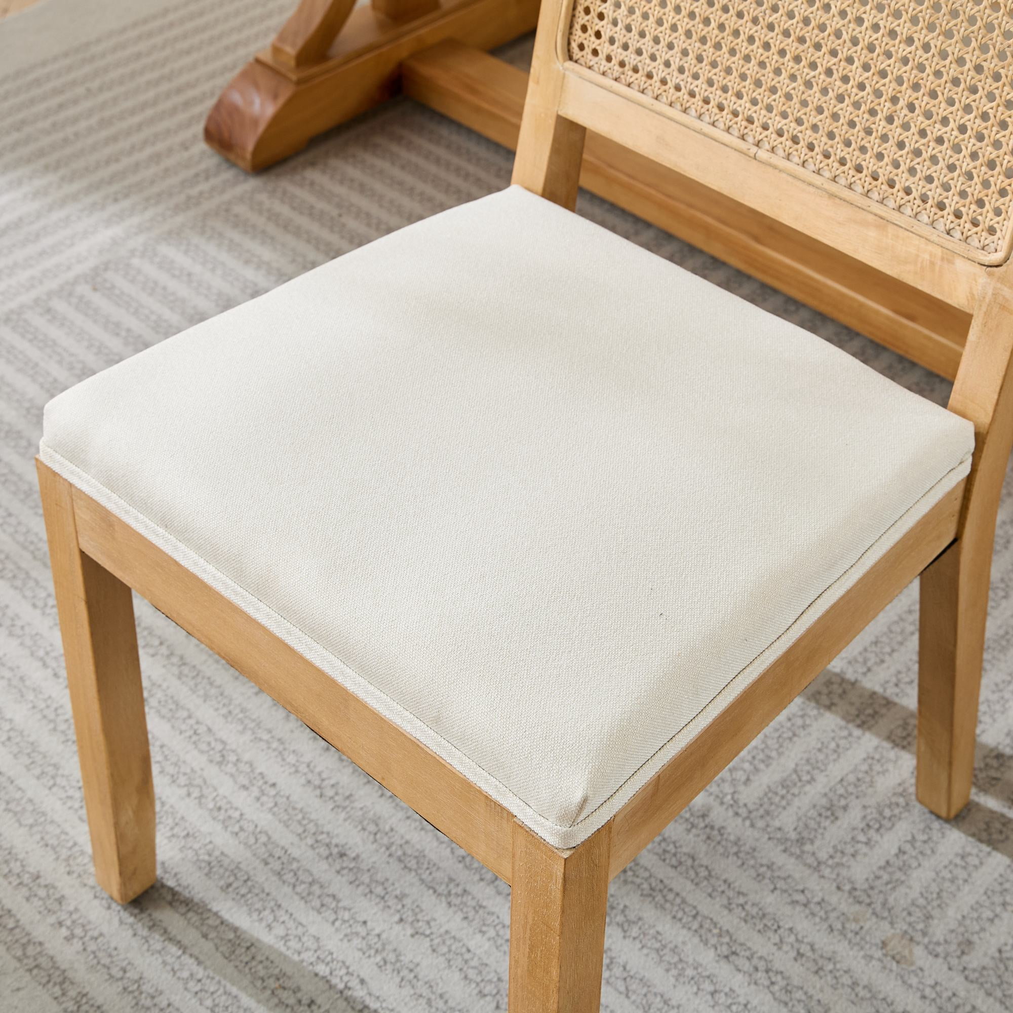 Jopath Rattan Dining Chairs Set of 2, Cane Upholstered Kitchen Side Chair with Natural Hardwood Frame for Kitchen Restaurant Beige
