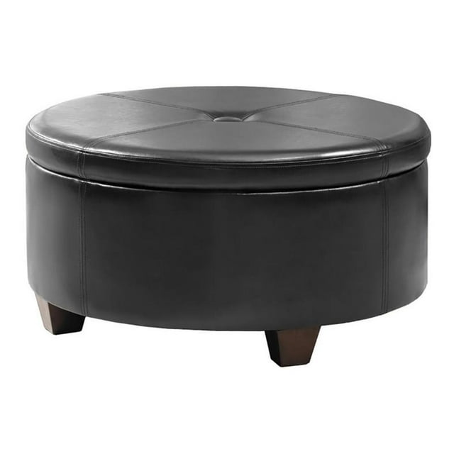 HomePop Winston Grand Pouf de Rangement en Similicuir à Boutons, Noir