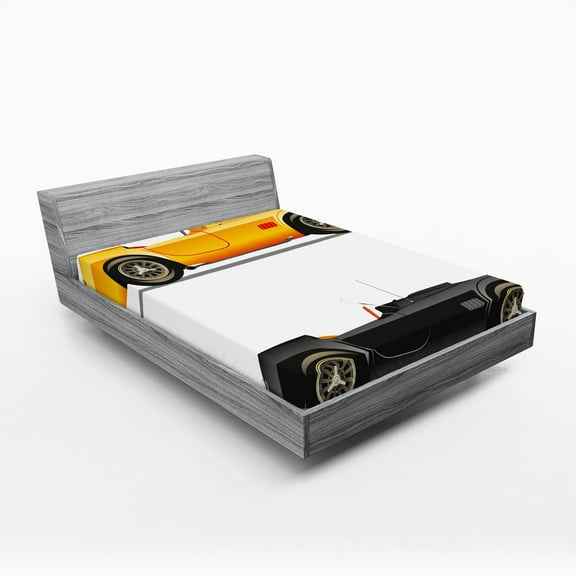 Ambesonne Vintage Fitted Sheet, Retro Nostalgic Cars, Full Size, Earth Yellow Black