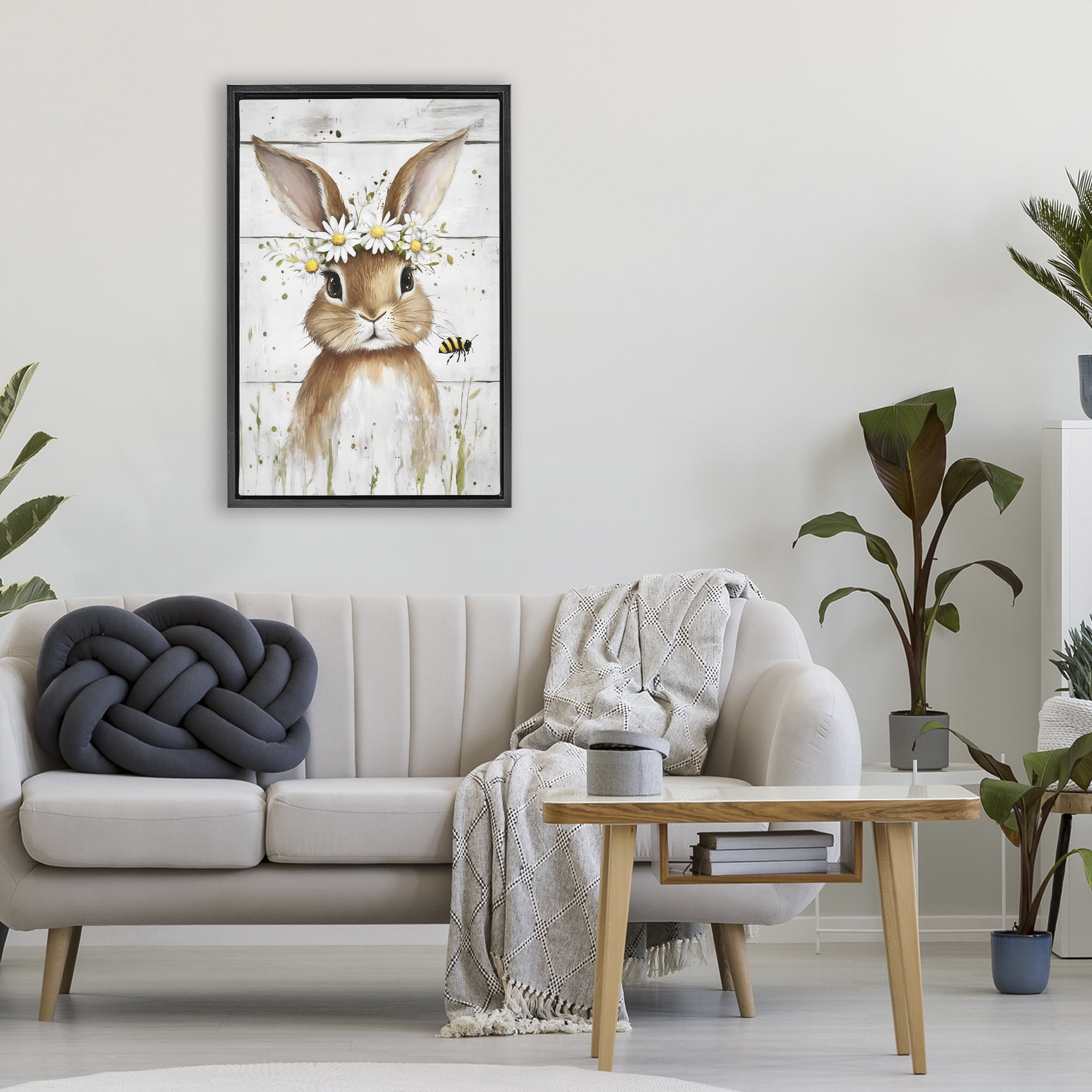 Stupell Industries The Bunny & The Bee Black Framed Floater Canvas Wall Art, design by Tina LeCour