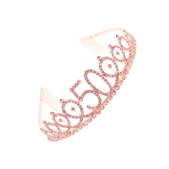 FRCOLOR 1PC Rhinestone Crown with Alloy Insertion Hair Comb Decorative Crown Hair for 50th Birthday (Rose Gold)