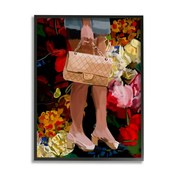 Stupell Industries Trendy Girl with Handbag Beauty & Fashion Painting Black Framed Art Print Wall Art, 11 x 14