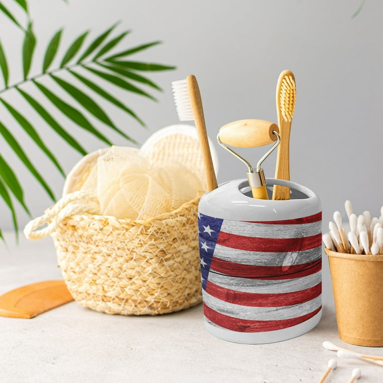 Ambesonne Patriotic Soap Dispenser & Toothbrush Holder Set