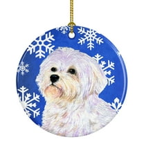 Carolines Treasures SS4619-CO1 Maltese Winter Snowflakes Holiday Ceramic Ornament 3 in multicolor