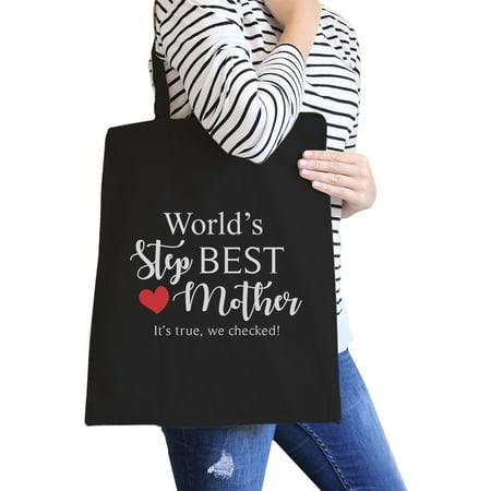 World's Best Stepmother Black Canvas Shoulder Bag Gift For (Best Bag In The World)