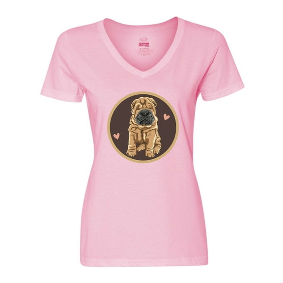 Inktastic Chinese Shar-Pei Dog Art Women's V-Neck T-Shirt