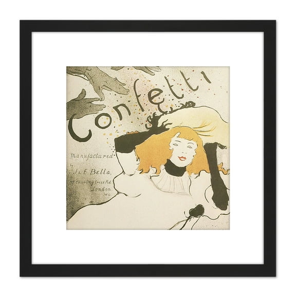Toulouse-Lautrec Bella Confetti Advert 8X8 Inch Square Wooden Framed Wall Art Print Picture with Mount