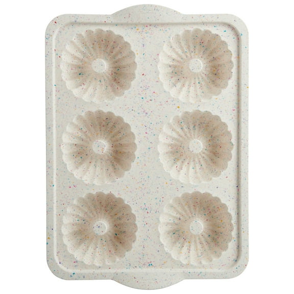 Trudeau Crave Silicone 6 Ct Mini Fluted Cake Pan, Multicolor Confetti, Dishwasher Safe