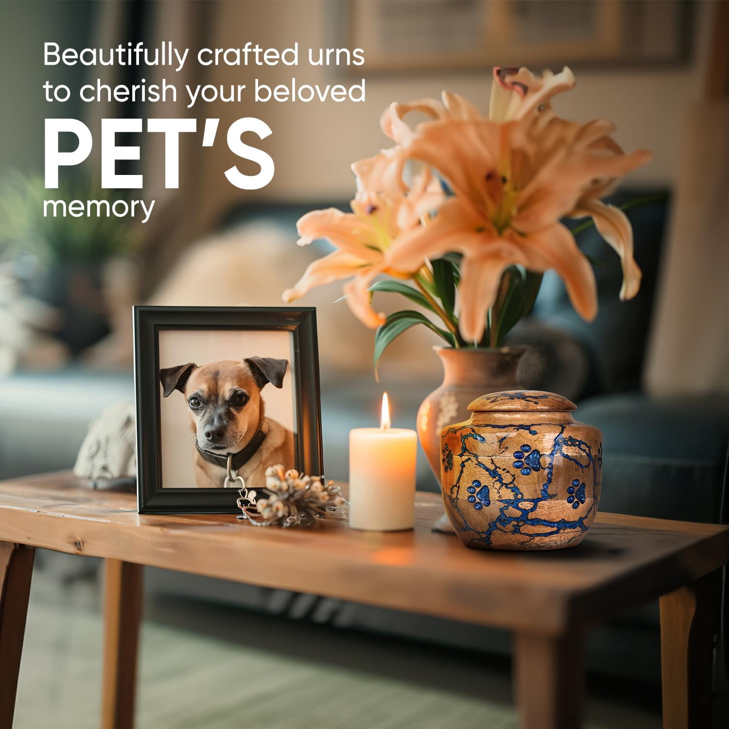 Wood Pet Urns for Dog/Cat Ashes - Small 10 Cu/in Resin Decorative Urn for Ashes for Dog, Urns for Cats - Pet Memorial Remembrance Box