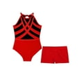 thumbnail image 3 of Sinleey Kids Girls Gymnastics Outfit Glitter Rhinestones Leotard Ice Skating Bodysuit with Dance Red 6, 3 of 5