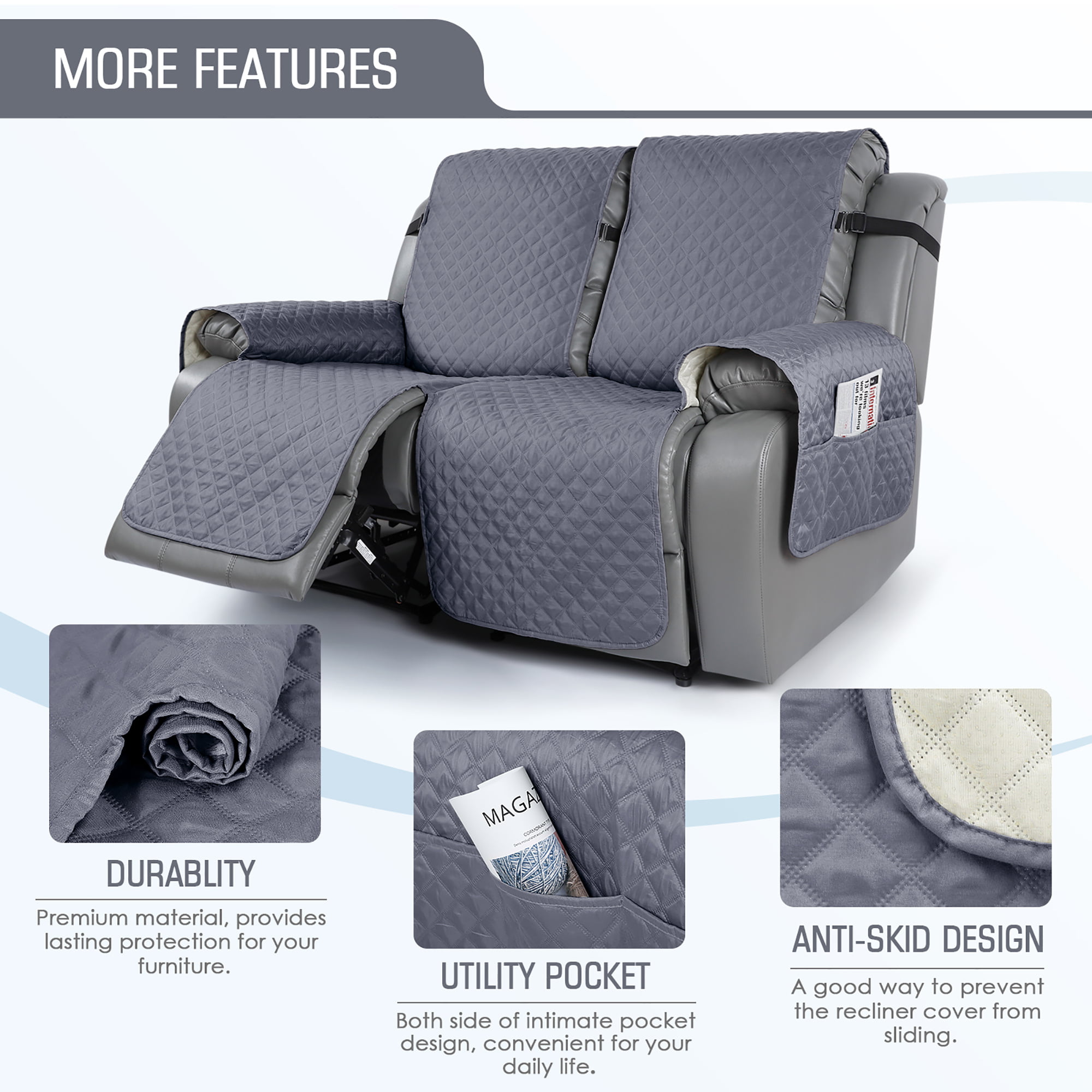 Waterproof Recliner Couch Covers, Sofa Covers 1-Piece Washable Reclining Sofa  Cover Non-Slip Furniture Protector with Elastic Straps Pocket for Dogs,  Pets(Neutral Gray,3 Seater), Price $70. For USA. Interested DM me for  Details 